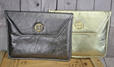 Iman Envelope Clutch Purse Lot Of 2 Metallic Gold And Gunmetal Grey Leather