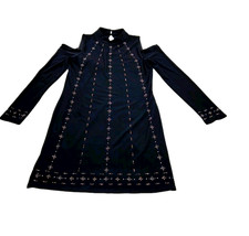 White House Black Market Women Dress Size S Black Studded Cold Shoulder Lined