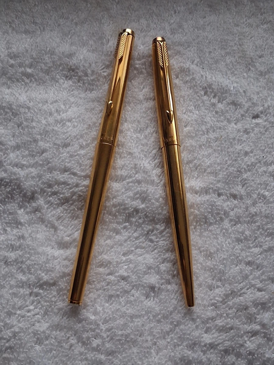 Vintage Parker 180 Milleraies 22k GP pen set Fountain and ballpoint 2 x 14k nibs