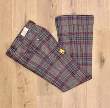 Men's VTG 1970s NOS Grey  Red Plaid Flare Pants Sz 27x32 70s Polyester Disco