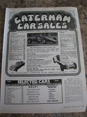 CATERHAM AUTOVERKAUF LOTUS 7 FORMEL FORD GILBER TVR AUTO LAGERANZEIGE A4 AKTE 48