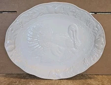 LARGE VINTAGE OVAL TURKEY PLATTER WHITE THANKSGIVING MADE IN JAPAN 18”