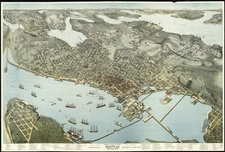 24" x 36" Birdseye View Map of Seattle Washington 1891