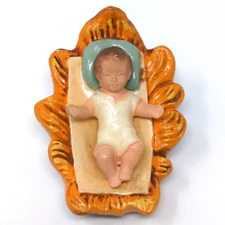 Vtg Unique Paper Mache Manger w/ Hard Plastic Baby Jesus Nativity Figure | ITALY