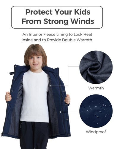 Chaqueta Parka Larga de Invierno para Niños Wantdo Forrada de Lana Abrigo Acolchado Capucha Extraíble - Imagen 32 de 33