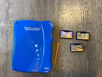 Vtech V-Reader System #1156  & VReader Reader With 3 Game Lot And Stylus Learn