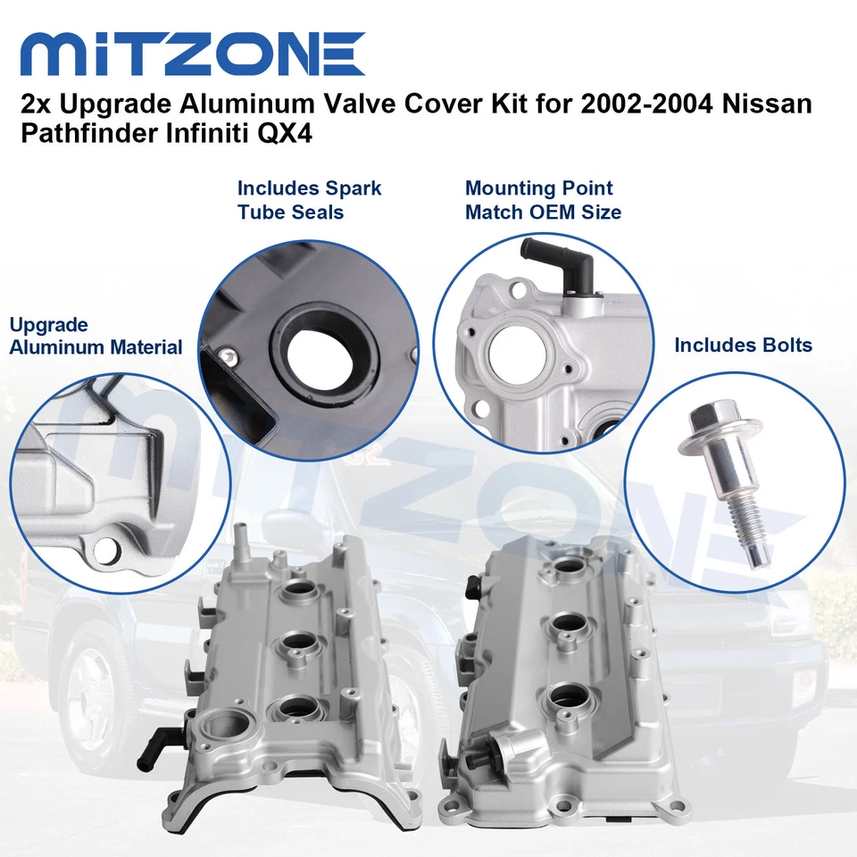 2x Kit de cubierta de válvula de aluminio de actualización para Nissan Pathfinder Infiniti QX4 2002-2004 Foto 4 de 4