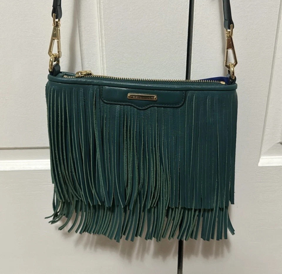 Rebecca Minkoff Fringe Finn Crossbody Leather Bag NWT Green