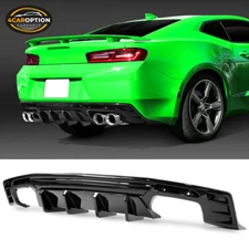 Fits 16-24 Chevy Camaro LT SS Ikon Rear Bumper Lip Diffuser Glossy Black PP 3PCS