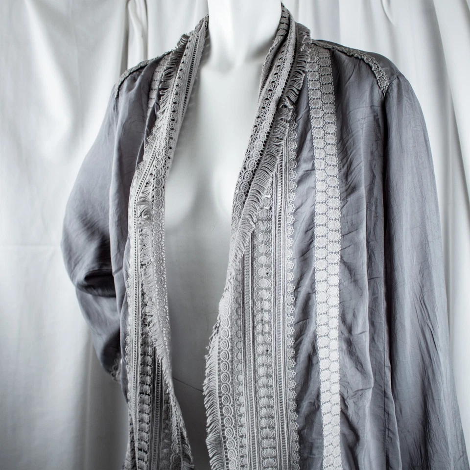 JOHNNY WAS Nueva Chaqueta Plumero Bohemia de Encaje Gris Plateado para Mujer Talla XL Foto 4 de 4