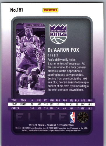 🏀 21-22 PANINI DONRUSS ELITE ASIA HYPER GOLD DE'AARON FOX #181 SACRAMENTO KINGS - Picture 2 of 2
