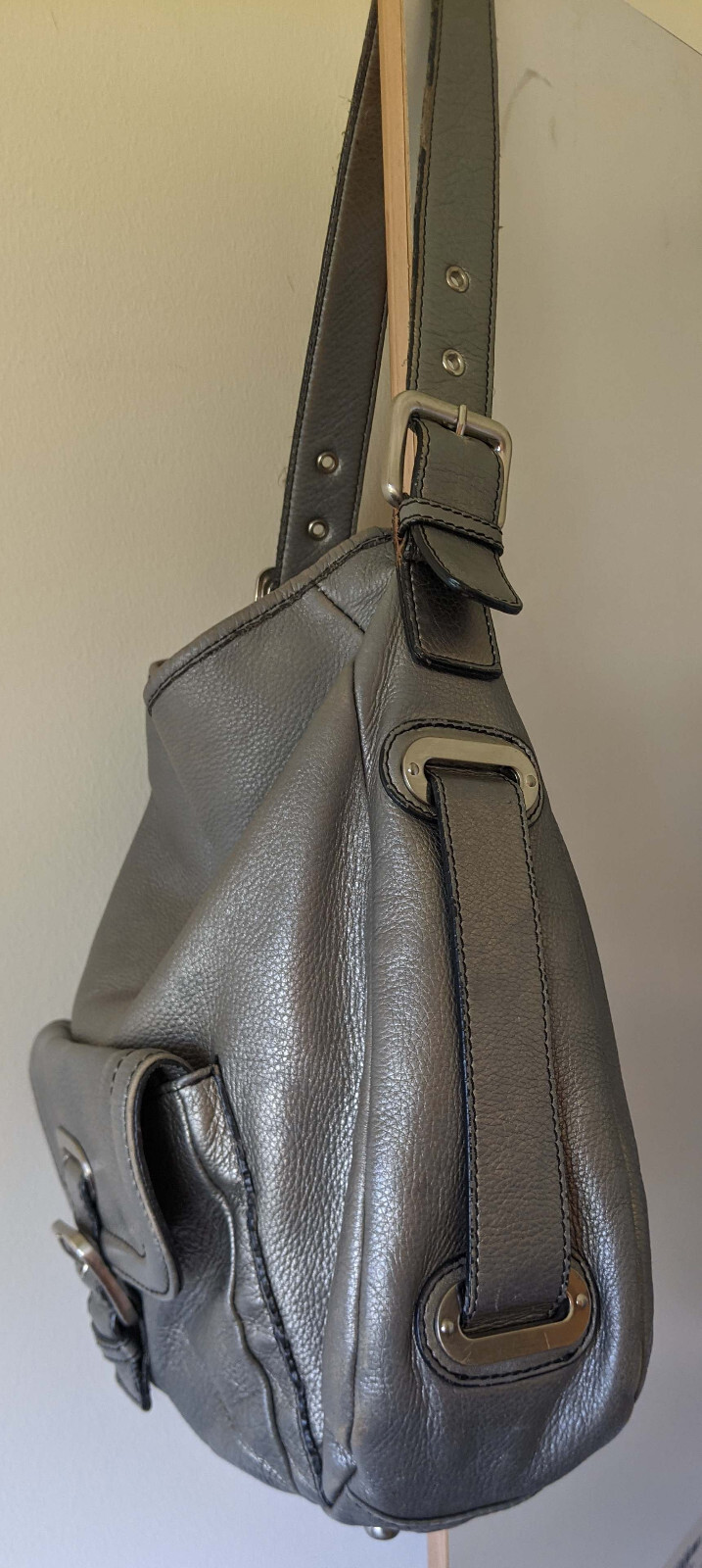 Sportscraft Large Leather Hobo Shoulder Bag Pewter Colour eBay