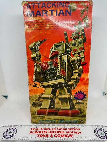 Very Rare Vintage Attacking Martian Battery Operated Robot Original Box Only