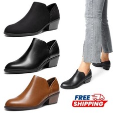 Women's Ankle Boots Thick Heel Side Zip Low Chunky Heeled Booties Shoes Top