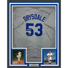 Framed Facsimile Autographed Don Drysdale 35x39 Los Angeles Grey Reprint Jersey