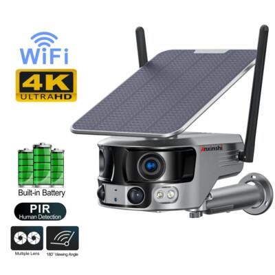 4K 8MP 180° Ultra Wide View Angle WIFI Solar Security Outdoor Camera