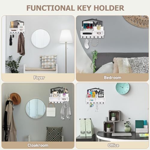 Key Holder Wall Mount, Wooden Key Mail Holder Wall Decorative Key Rack White - Picture 8 of 8