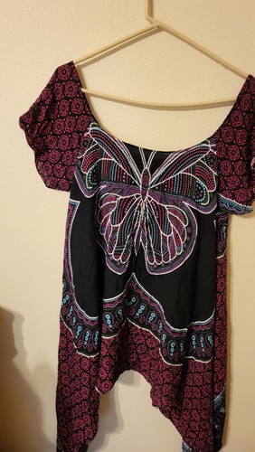 faded glory womens size M butterfly fly away sides cap flutter sleeves pink blac - Picture 10 of 12