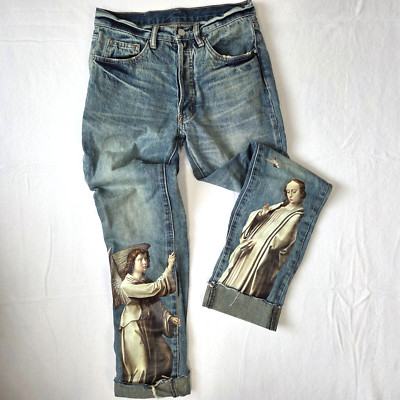 Mnml Angel Jeans Mens Size 28 Waist Streetwear Straight Leg Cuffed 100% Cotton