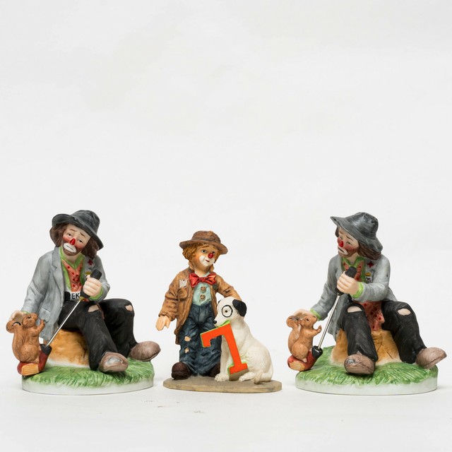 LOT Emmett Kelly Jr. Clown Flambro musical Figurine porcelain hobo