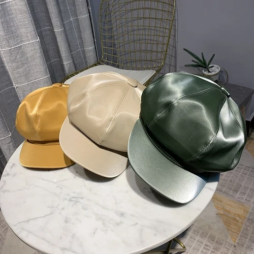 Cappello berretto donna uomo pelle PU newsboy panettiere ragazzo cabbie gatsby lucido moda - Foto 1 di 10