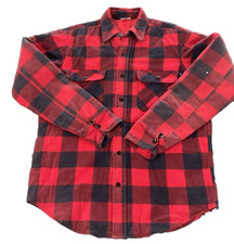 Vintage Across The Land Mens M Red Black Plaid Flannel Lined Insulated USA MADE