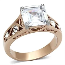 4.30 Ct Princess Zirconia Rose Gold Stainless Steel 316l Women's Engagement Ring