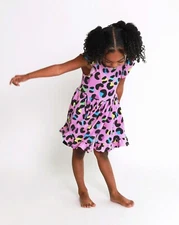 New Posh Peanut "Electric Leopard" flutter  sleeve bamboo twirl dress, 2T,NWT