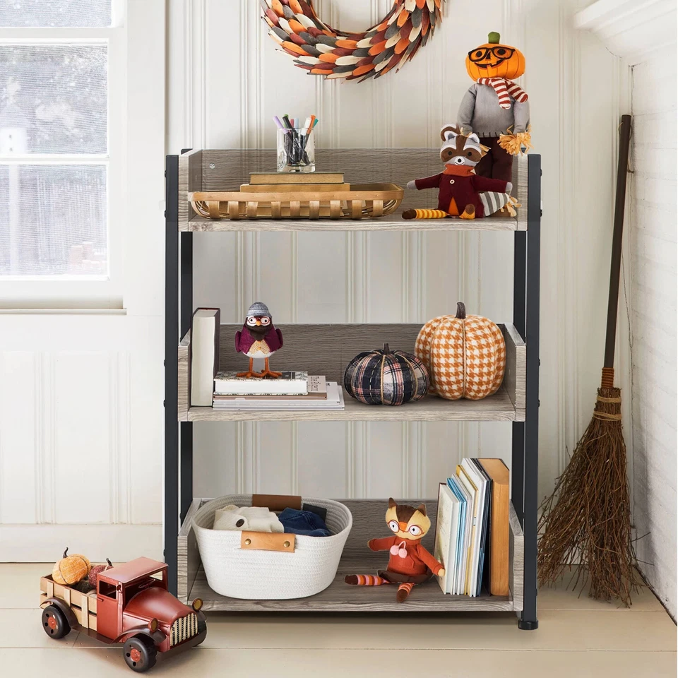 3-Tier Bookcase Storage Shelves Wooden Organizer Display Rack Storage Small - Image 2 of 4