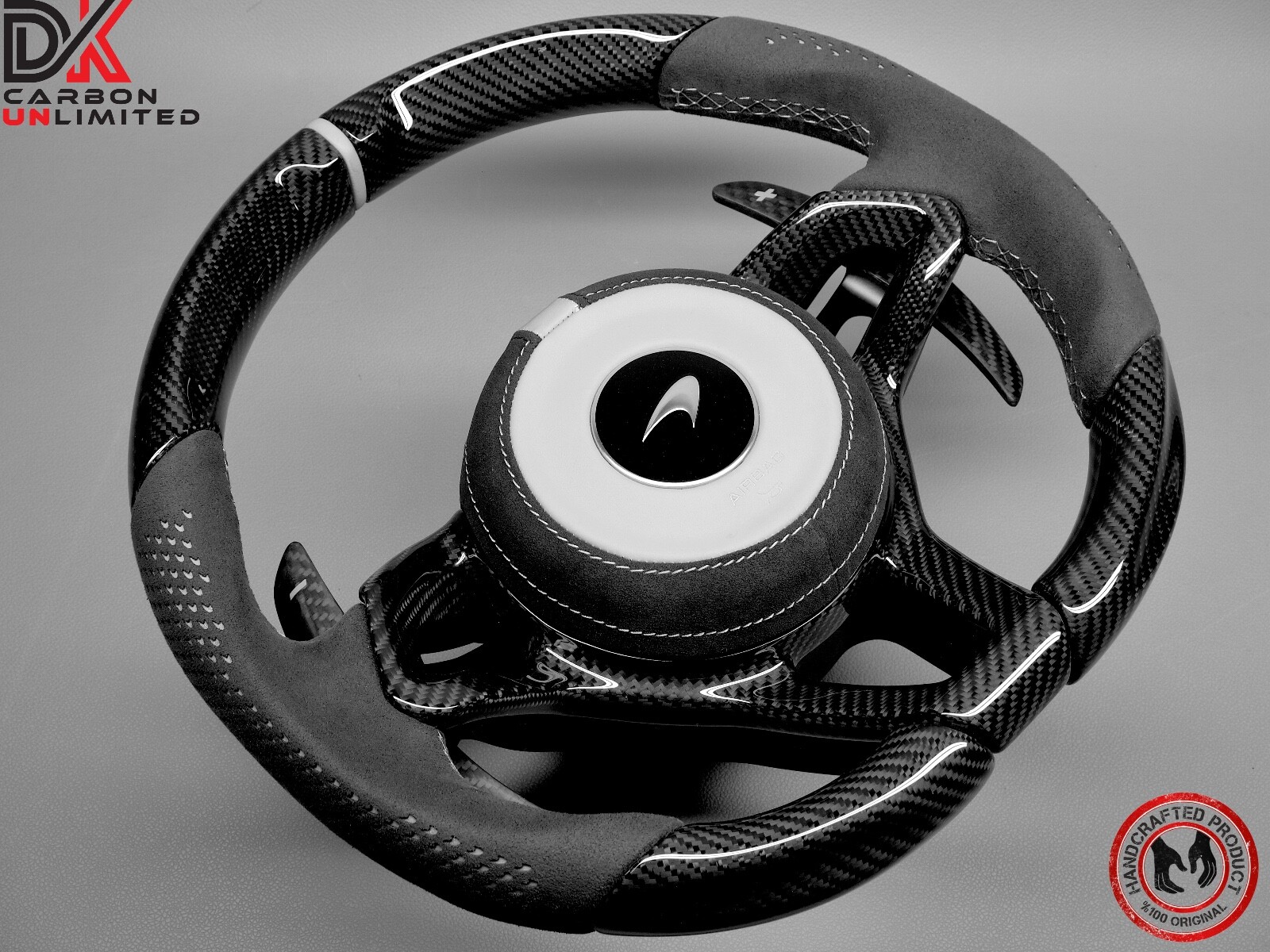 McLaren 675LT 540C 570S 650S 600LT 620R Alcantara Gray Carbon Steering Wheel v2