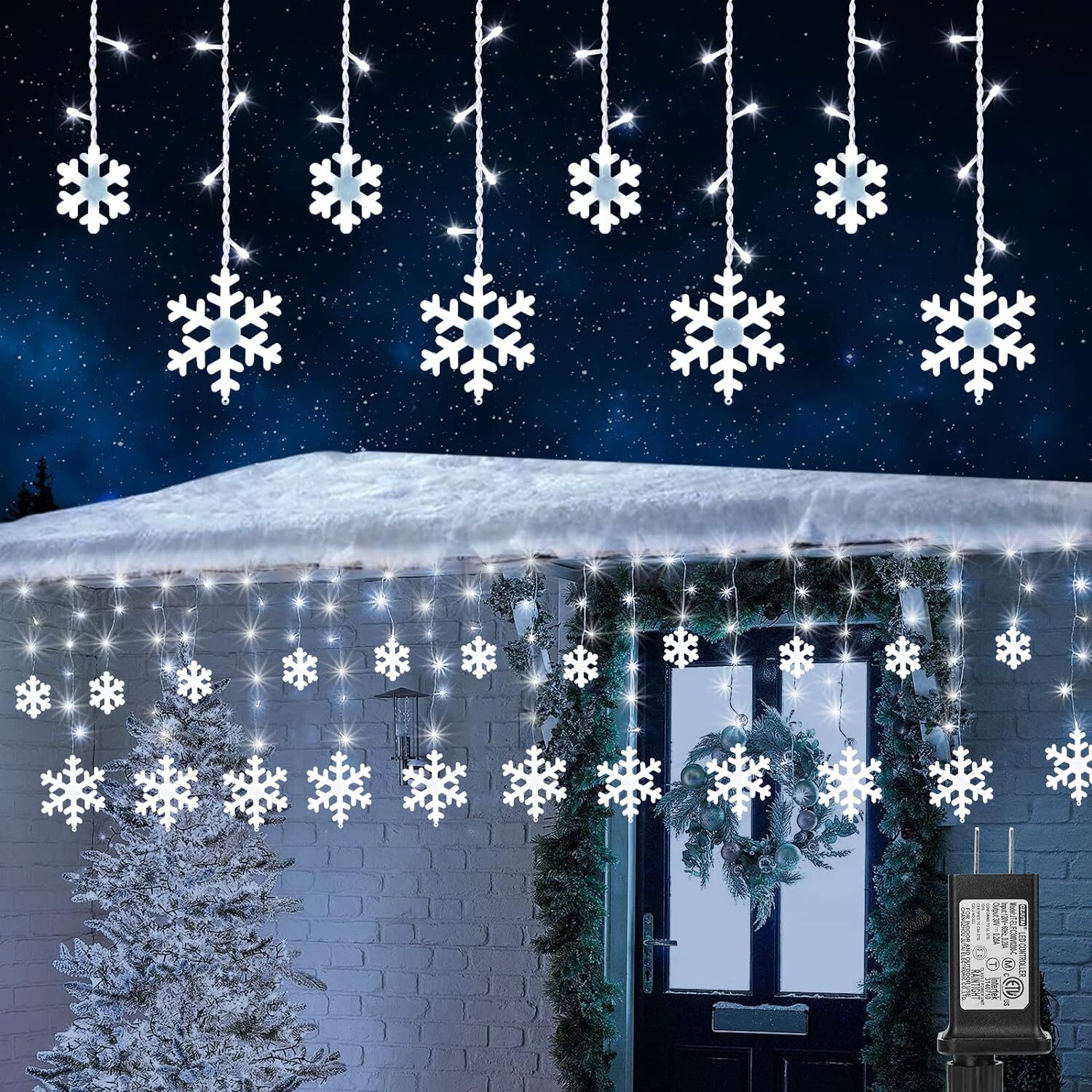 Christmas Snowflake Lights Outdoor, 17.22ft 264 LED 17.22ft, White