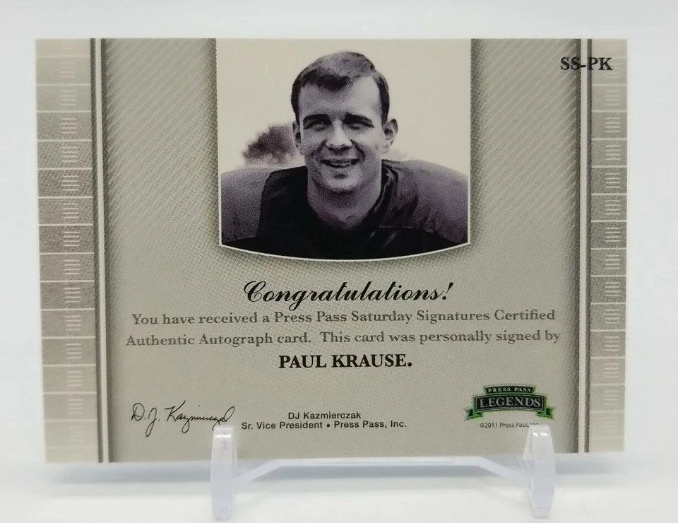 2011 Press Pass Authentics PAUL KRAUSE HOF 98 Saturday Signatures 21/25 SS-PK - Image 3 of 4
