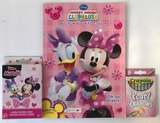 New 3 Pc Minnie Mouse Big Fun Book To Color, Playing Cards  Pearl Crayons