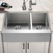Houzer Epicure 33" Apron Front 60/40 Double Bowl Kitchen Sink, Small Right Bowl