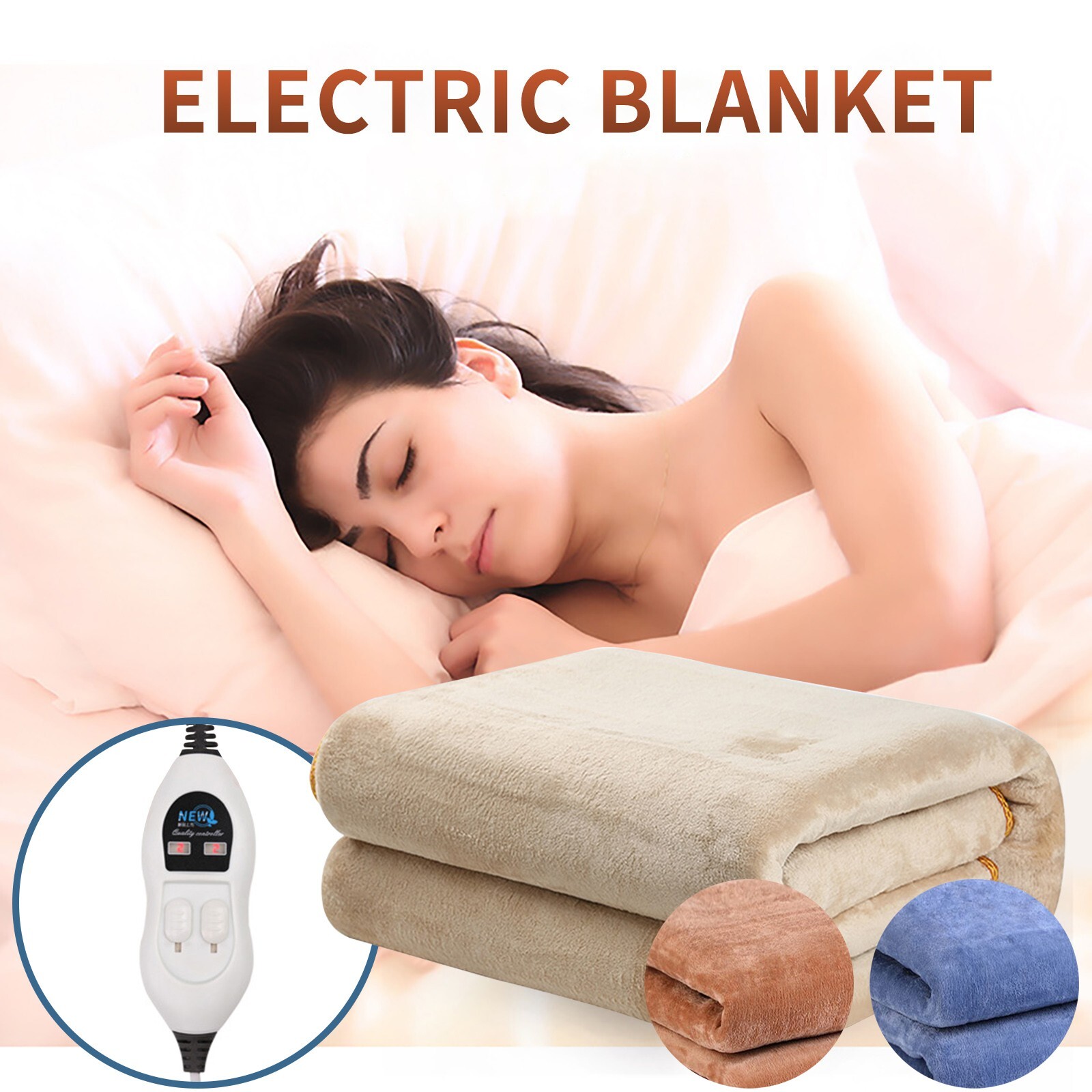 Flannel Electric Heated Blanket Electric Blanket Heated Temperature Control  | eBay