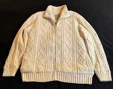 Men's Sweater Scandia Woods Ivory Cable Cotton High Neck Zip Medium