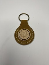Handmade Leather Keychain Fob Cat Symbol Brown
