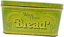 Vintage R&D Co Metal Lithograph Wheat Heart Bread Box, 1970s, used (EE7)