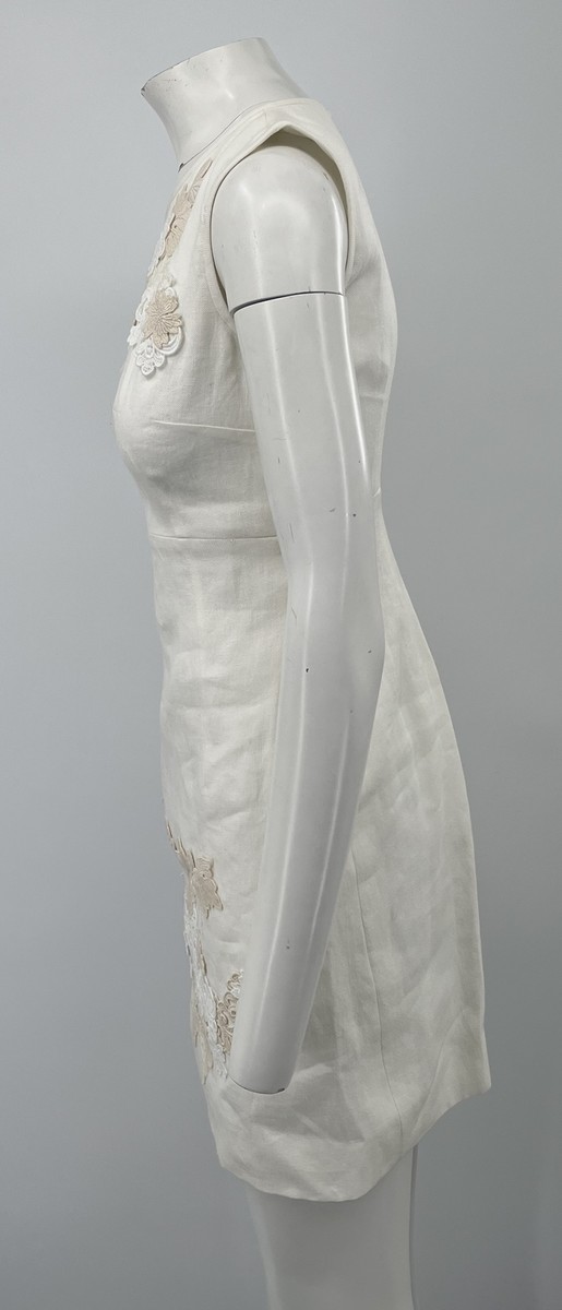 Dolce & Gabbana White Linen/Cotton A-Line Dress w/ Beige