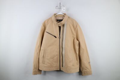 Vtg 90s Streetwear Mens XL Distressed Striped Leather Cafe Racer Bomber Jacket