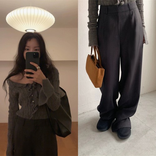 Womens 2pcs Sets Sweaters Long Sleeve Ruffles Top Casual Wide Leg Straight Pants