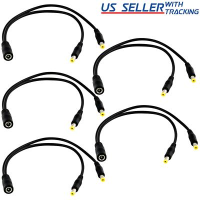 (5-Pack) DC Power Splitter Cable Cord Adapter 1:2 CCTV Security Camera DVR LED