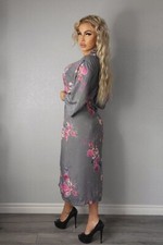 Lovely Lies by JL intimates Long Robe/Kimono Gray Tropical Print Size L/XL