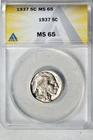1937 5C Buffalo Nickel ANACS MS65