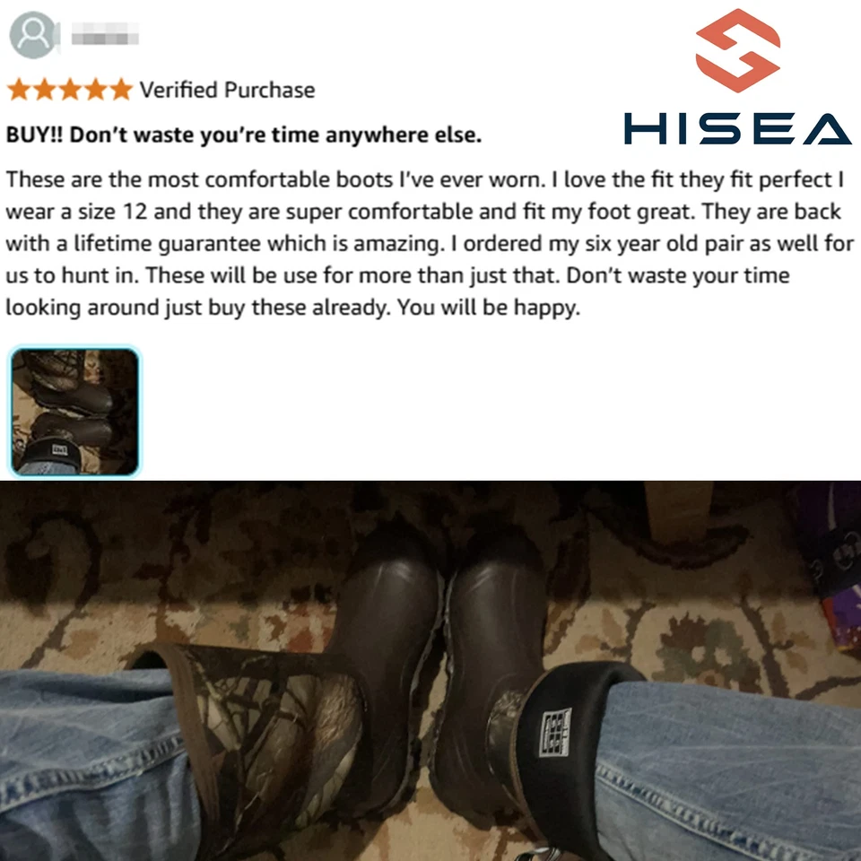 HISEA Men Waterproof Rain Boot Non-Slip Mid-Calf Hunting Fishing Garden Work Boo - Image 3 of 4