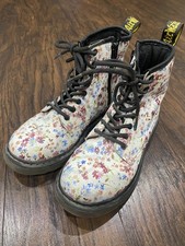 Dr Doc Martens Delaney Rare White Floral Boots Side Zip Youth Girls Size US 1