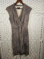 Chaps Womens Sleeveless Faux Wrap Brown Dress Sz M Work Career Office