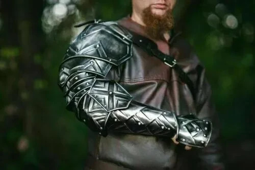 Medieval Knight Blackened Dwarven Pauldron Shoulder Armor LARP Costume - Picture 1 of 4