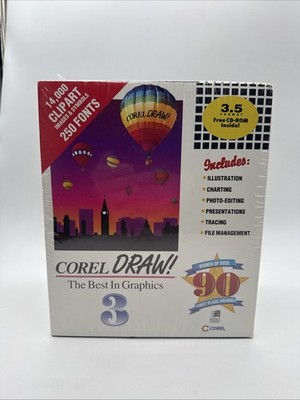 Corel Draw 3.0 Vintage Big Box Version Brand New Sealed - Free CD-ROM Inside!