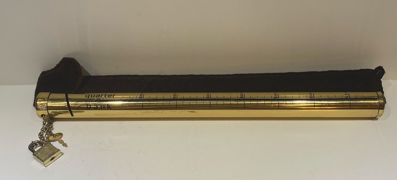 VTG Brass Quarter Coin Bank Chain Lock Key 1970’s Taiwan 14x1”